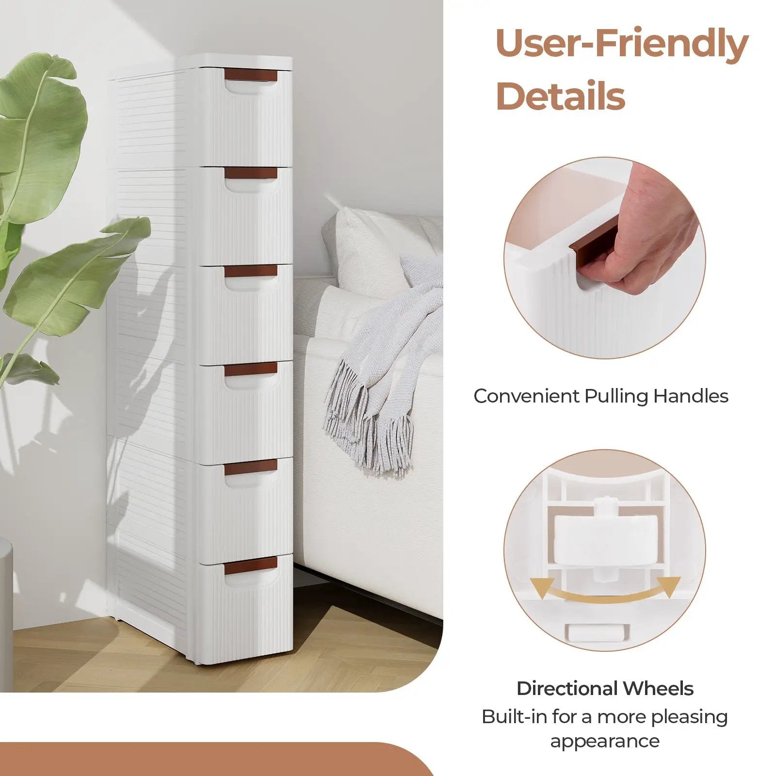 3/4/5/6-Drawer Rolling Organizer Unit Narrow Storage Cabinet with Built-In Wheels for Small Space-6-Drawer by DirectDeals