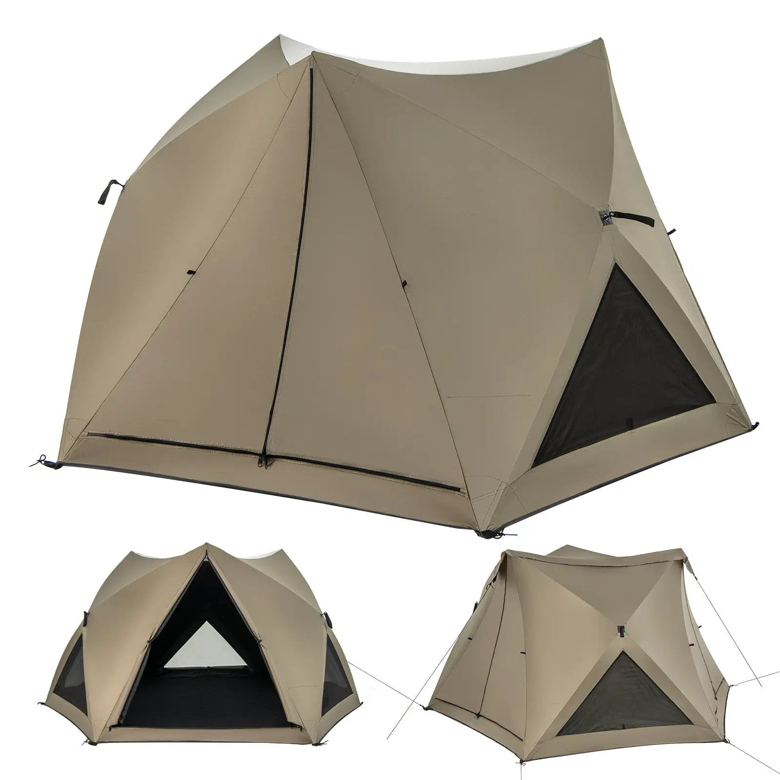 6-Sided Pop-up Family Tent with Rainfly Skylight 3 Doors 3 Windows-Green by DirectDeals