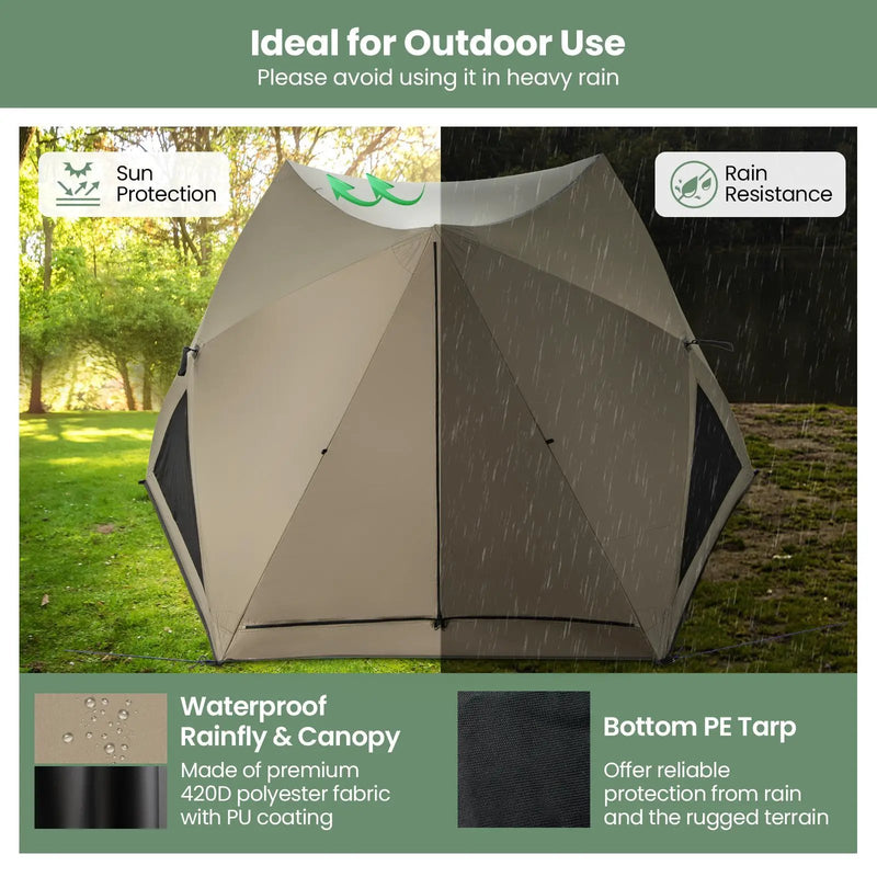 6-Sided Pop-up Family Tent with Rainfly Skylight 3 Doors 3 Windows-Green by DirectDeals