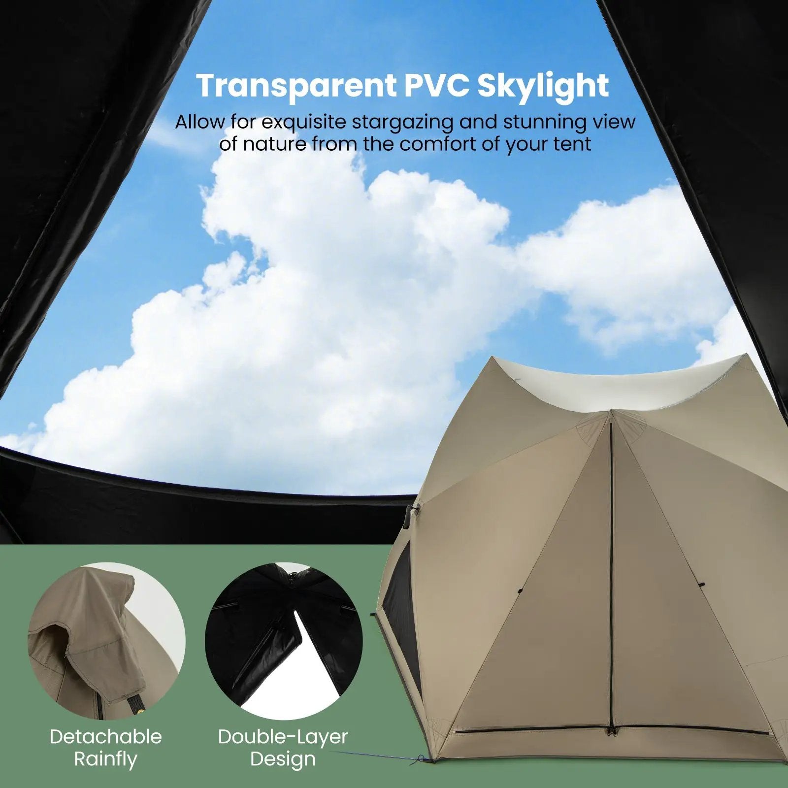 6-Sided Pop-up Family Tent with Rainfly Skylight 3 Doors 3 Windows-Green by DirectDeals