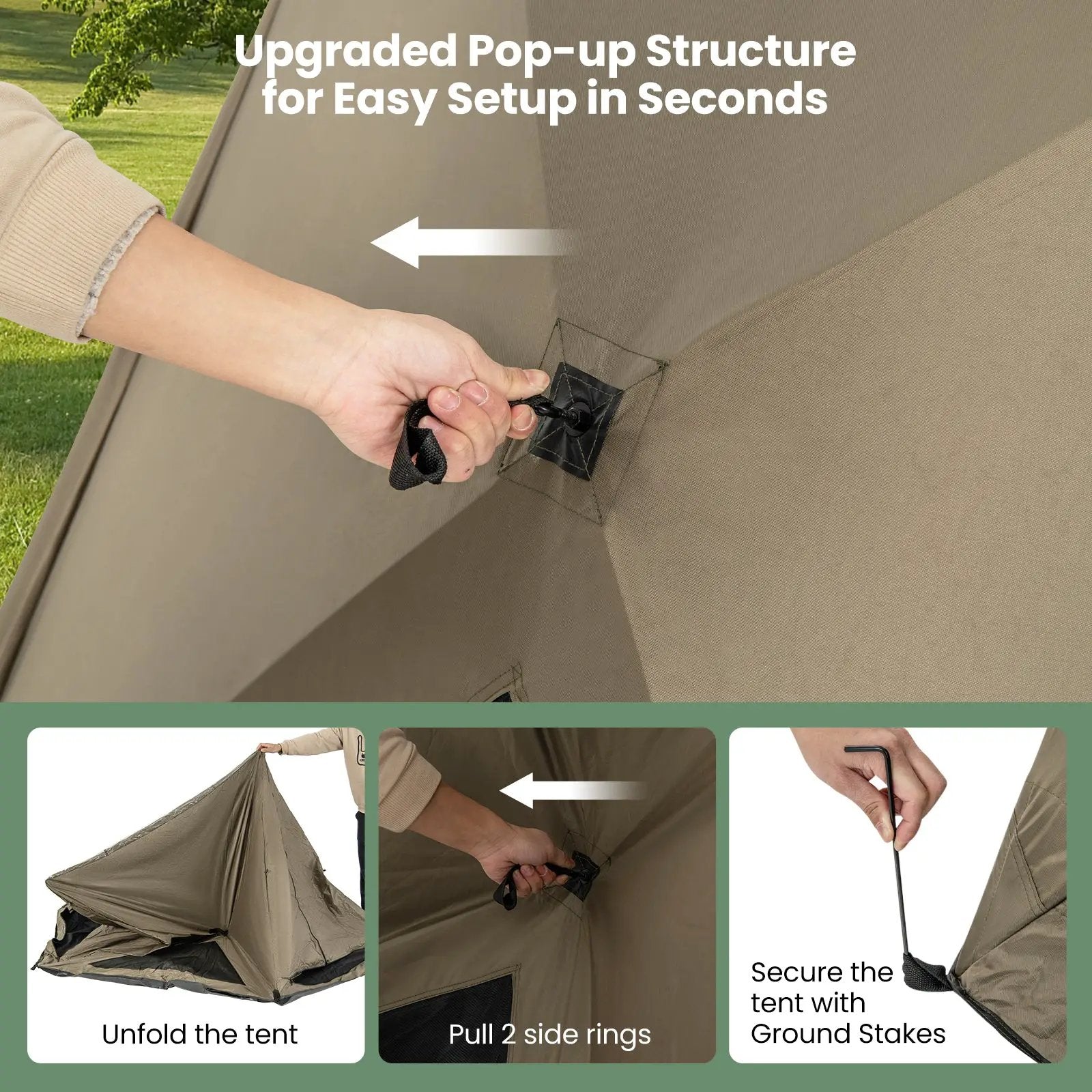 6-Sided Pop-up Family Tent with Rainfly Skylight 3 Doors 3 Windows-Green by DirectDeals