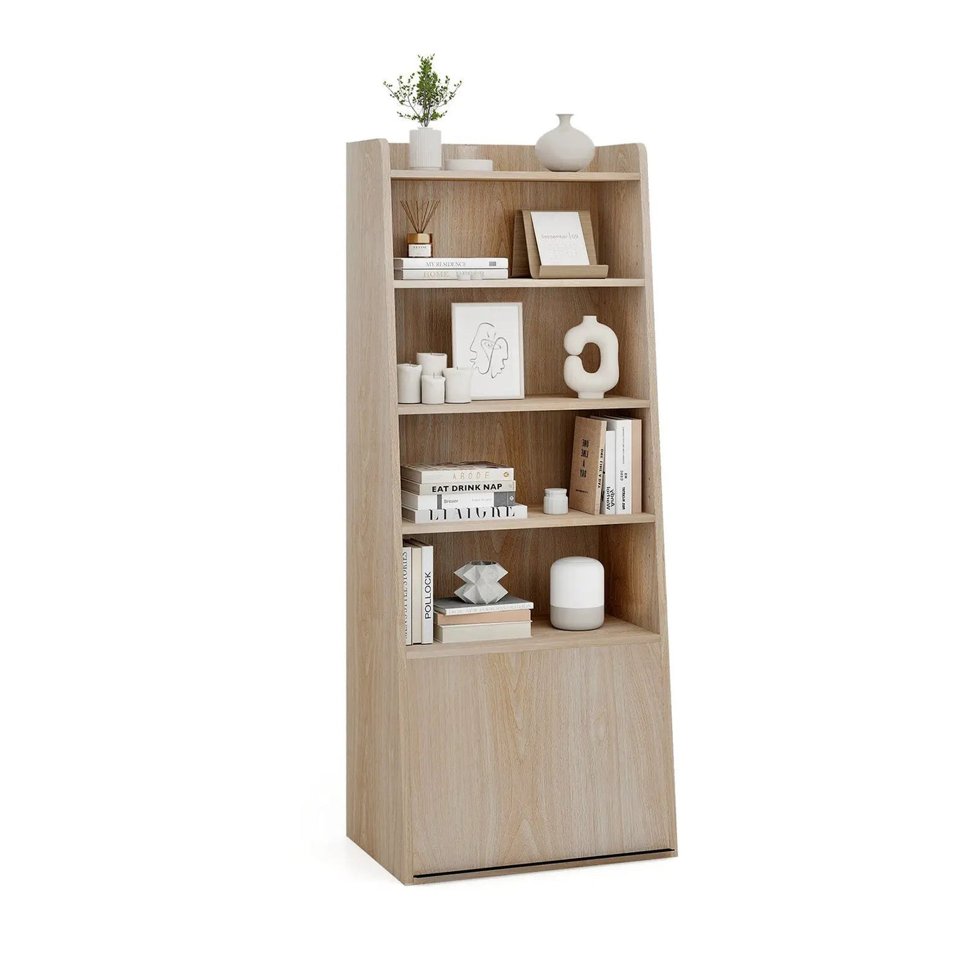 6-Tier Bookcase Freestanding Ladder Bookshelf with 2 Adjustable Shelves and Flip Up Door by DirectDeals