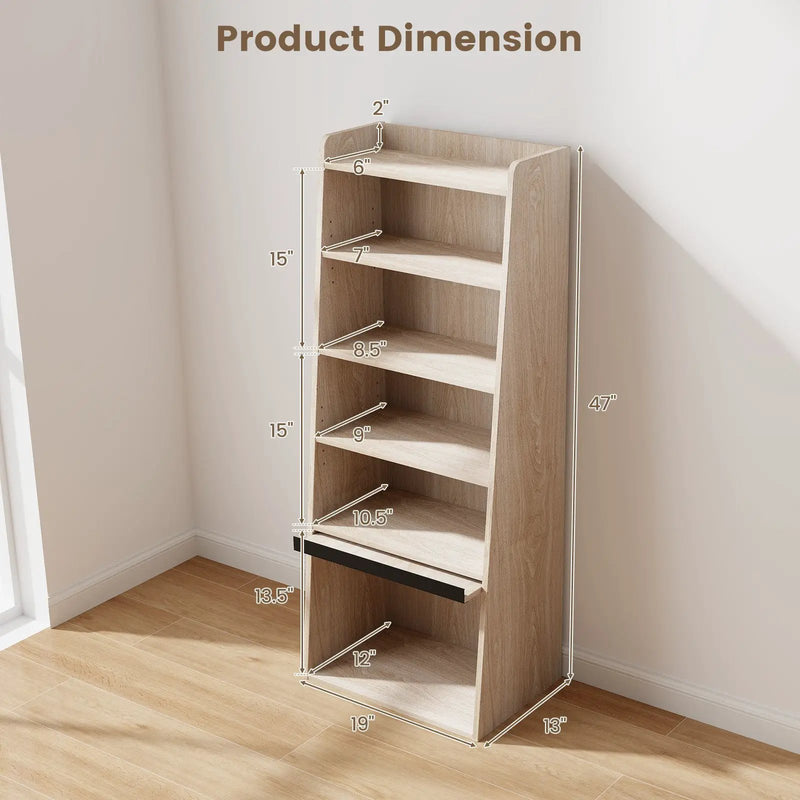 6-Tier Bookcase Freestanding Ladder Bookshelf with 2 Adjustable Shelves and Flip Up Door by DirectDeals