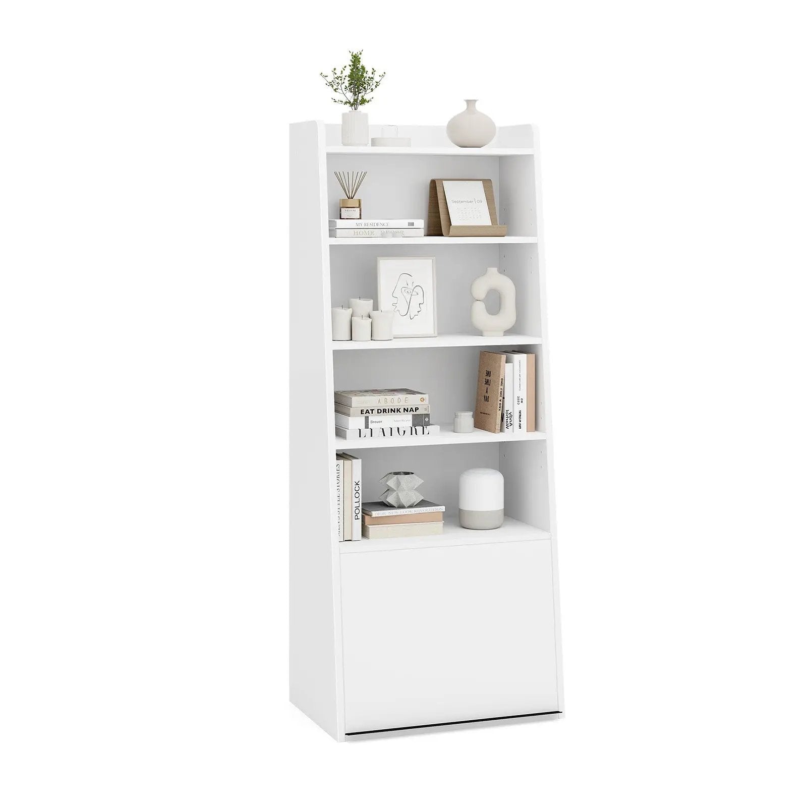 6-Tier Bookcase Freestanding Ladder Bookshelf with 2 Adjustable Shelves and Flip Up Door by DirectDeals