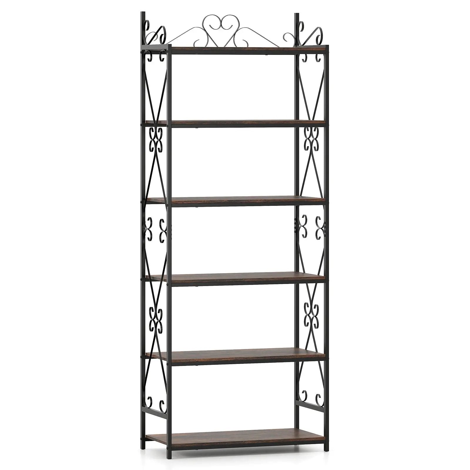 6-Tier Bookshelf Industrial Bookcase with 2 Anti-Tipping Kits and Metal Frame-Rustic Brown by DirectDeals