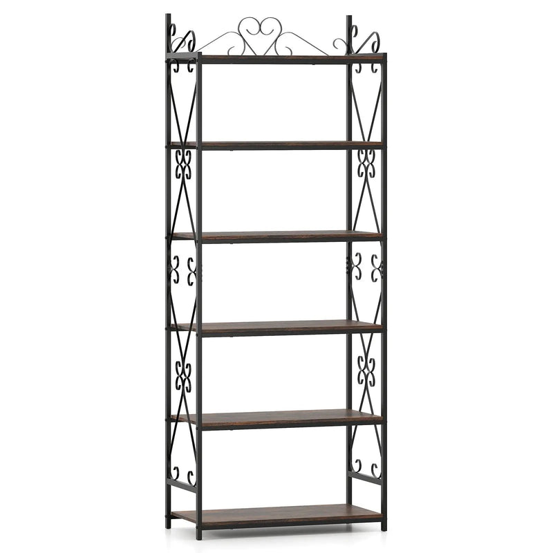 6-Tier Bookshelf Industrial Bookcase with 2 Anti-Tipping Kits and Metal Frame-Rustic Brown by DirectDeals