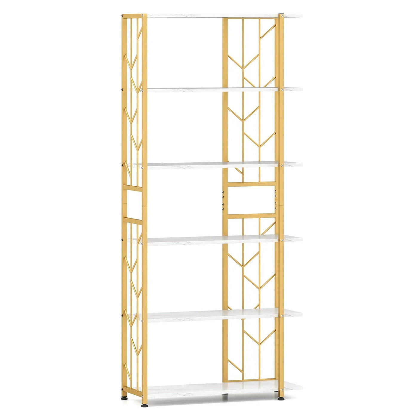 6-Tier Bookshelf Modern Geometric Bookcase with Heavy-duty Metal Frame and Anti-tipping Kits by DirectDeals