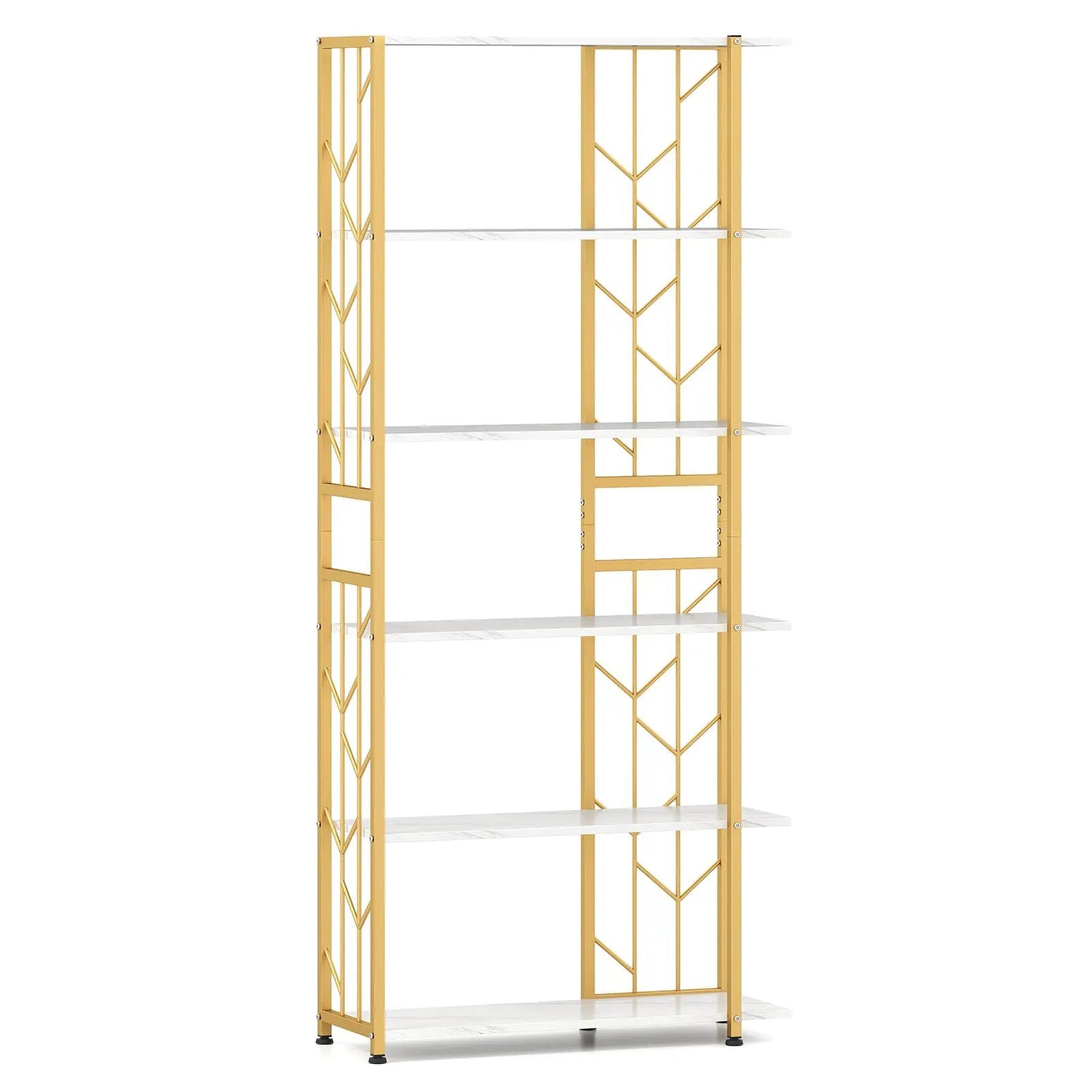 6-Tier Bookshelf Modern Geometric Bookcase with Heavy-duty Metal Frame and Anti-tipping Kits by DirectDeals