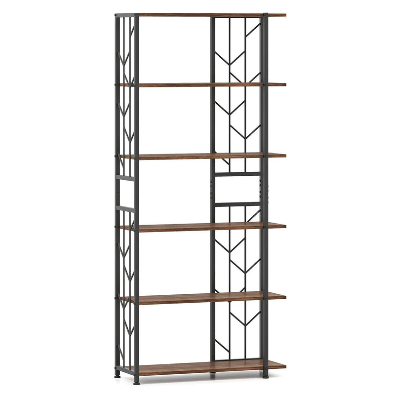 6-Tier Bookshelf Modern Geometric Bookcase with Heavy-duty Metal Frame and Anti-tipping Kits by DirectDeals