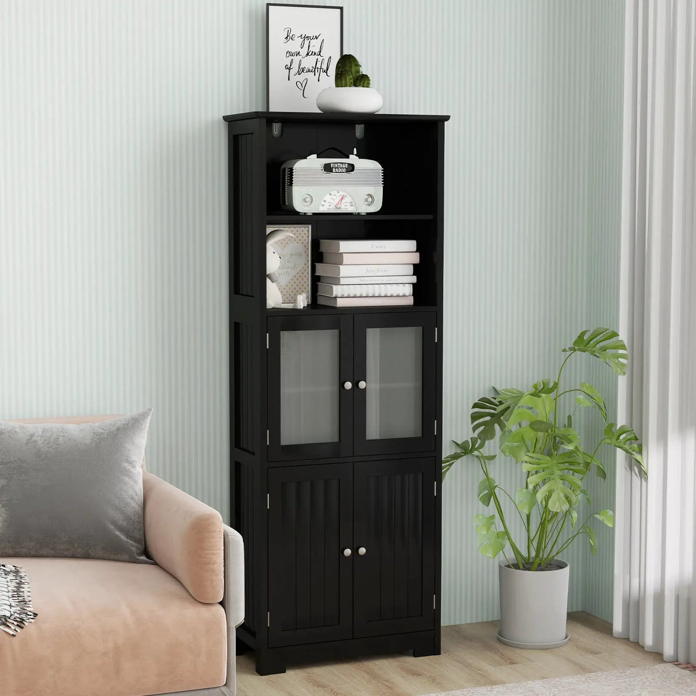 6-Tier Freestanding Bathroom Cabinet with 2 Open Compartments and Adjustable Shelves by DirectDeals
