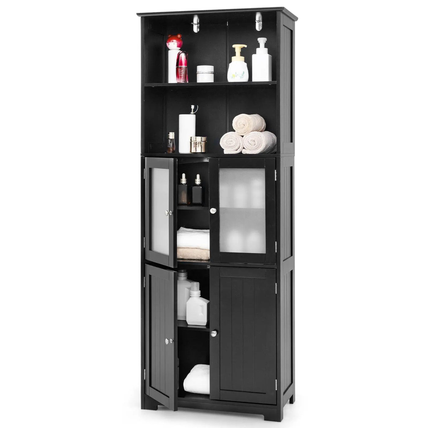 6-Tier Freestanding Bathroom Cabinet with 2 Open Compartments and Adjustable Shelves by DirectDeals