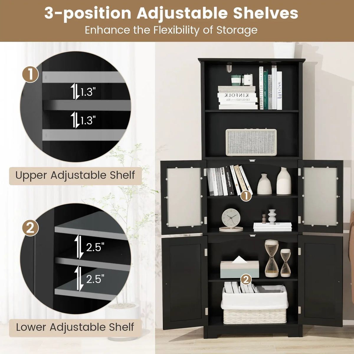 6-Tier Freestanding Bathroom Cabinet with 2 Open Compartments and Adjustable Shelves by DirectDeals