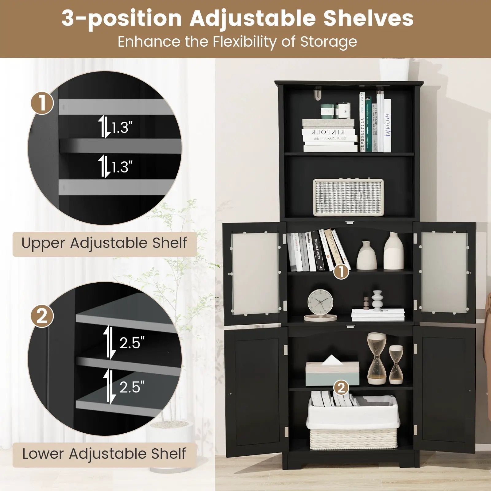 6-Tier Freestanding Bathroom Cabinet with 2 Open Compartments and Adjustable Shelves by DirectDeals