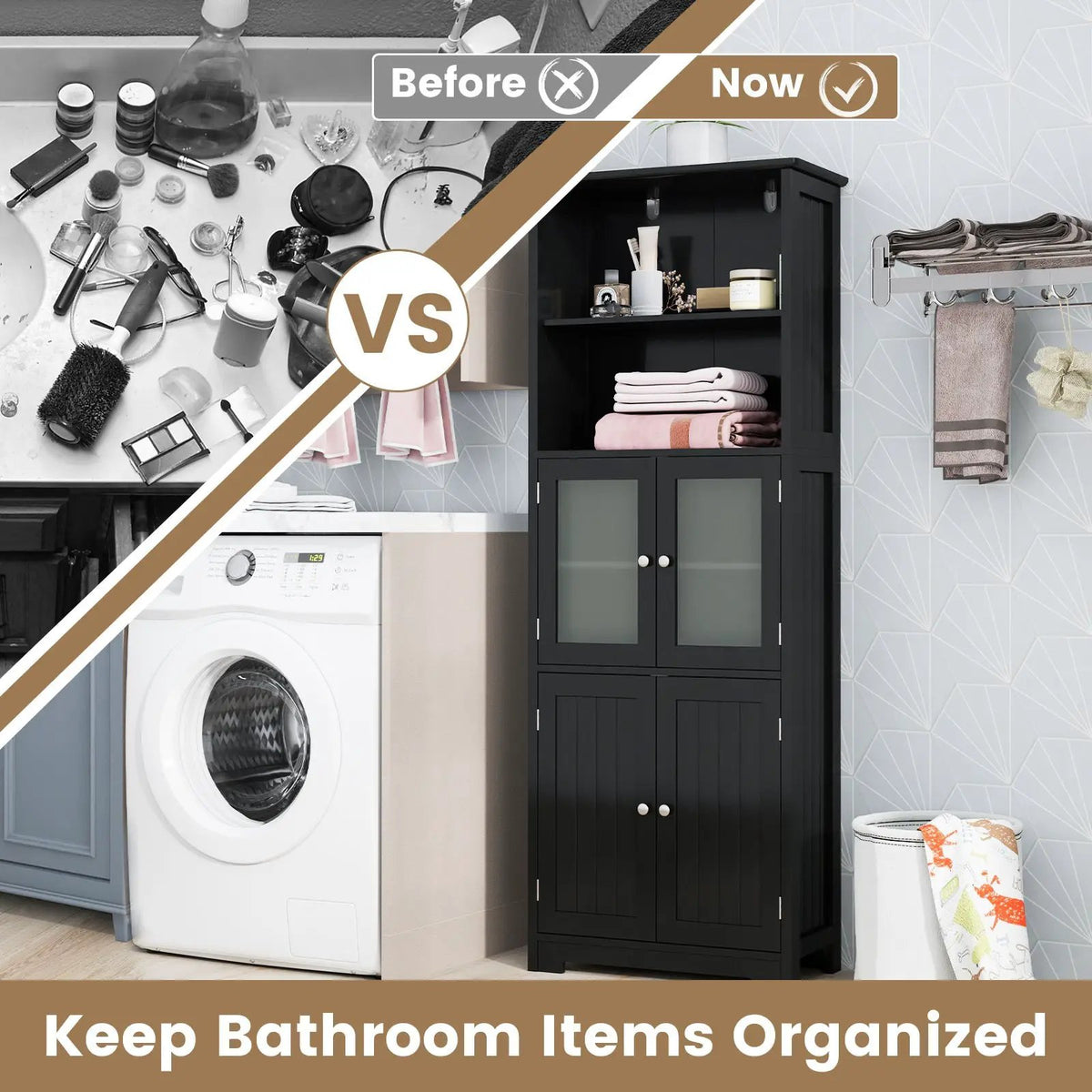 6-Tier Freestanding Bathroom Cabinet with 2 Open Compartments and Adjustable Shelves by DirectDeals