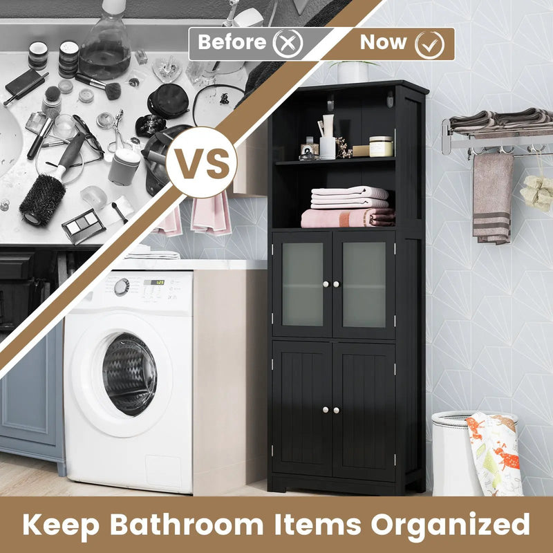 6-Tier Freestanding Bathroom Cabinet with 2 Open Compartments and Adjustable Shelves by DirectDeals
