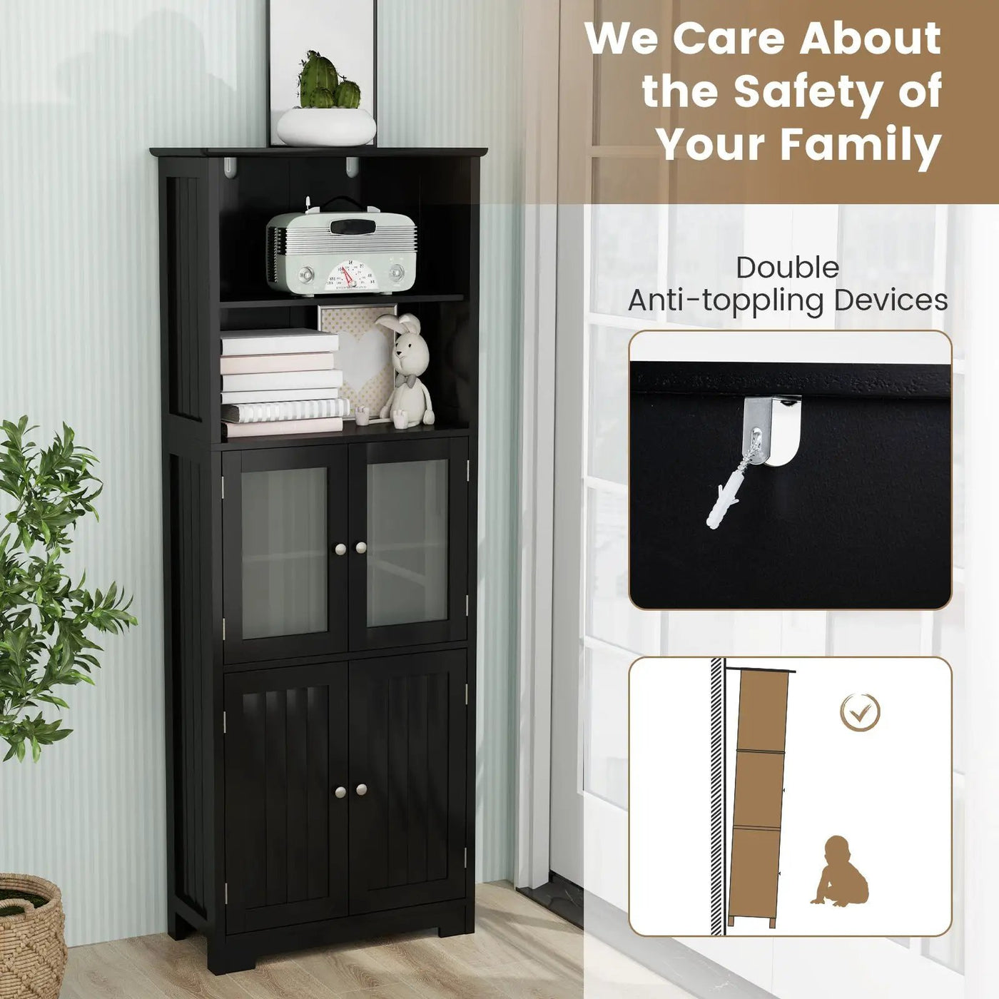 6-Tier Freestanding Bathroom Cabinet with 2 Open Compartments and Adjustable Shelves by DirectDeals