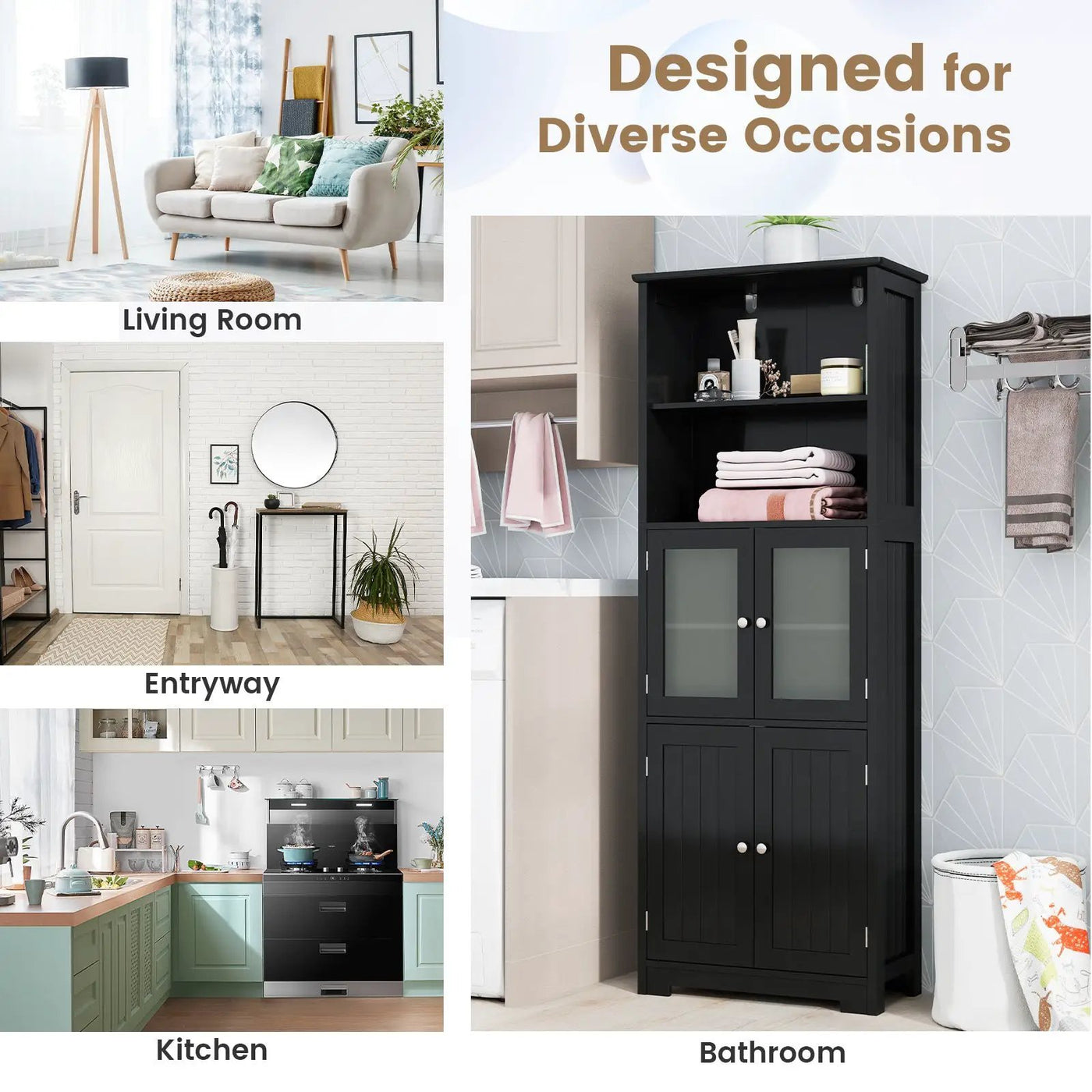 6-Tier Freestanding Bathroom Cabinet with 2 Open Compartments and Adjustable Shelves by DirectDeals