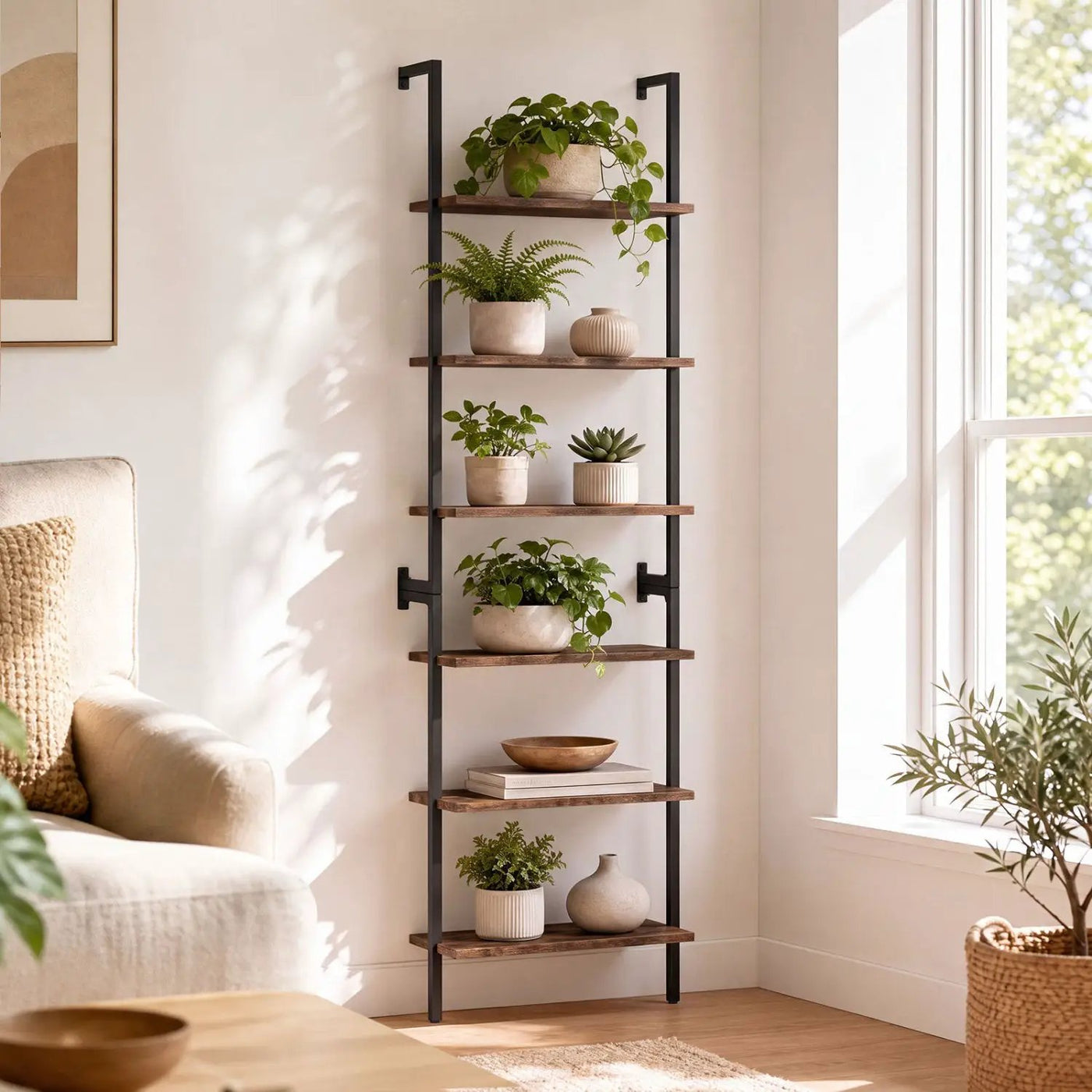 6-Tier Ladder Bookshelf with Metal Frame by DirectDeals