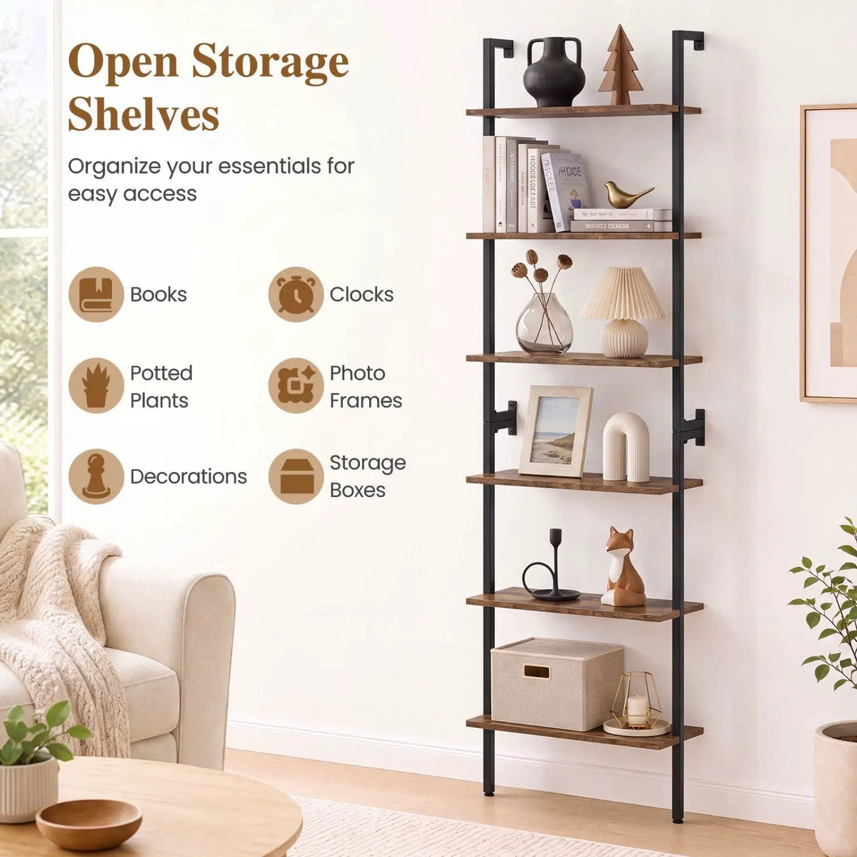6-Tier Ladder Bookshelf with Metal Frame by DirectDeals
