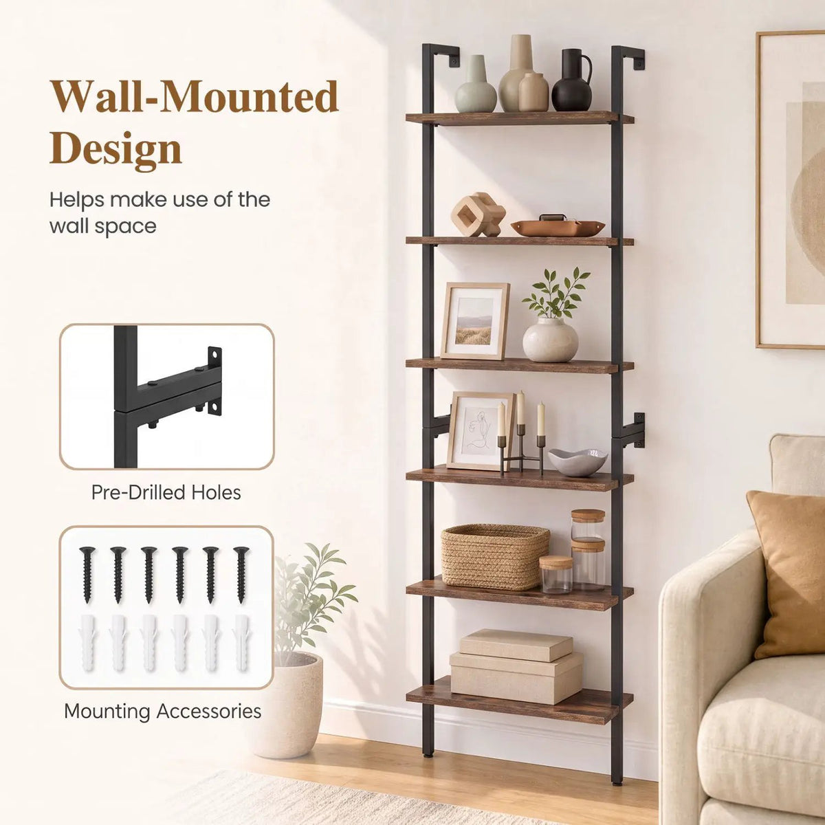 6-Tier Ladder Bookshelf with Metal Frame by DirectDeals