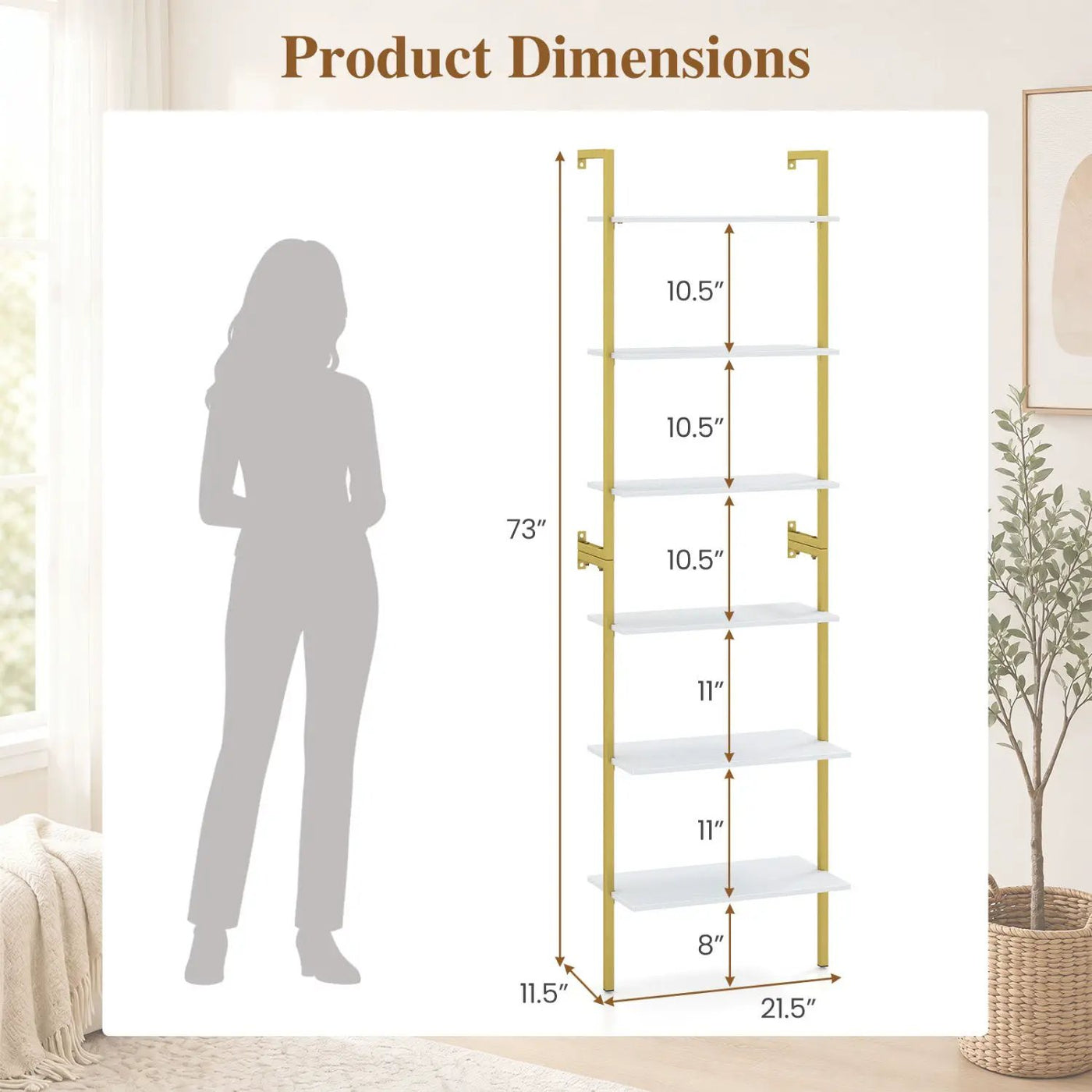 6-Tier Ladder Bookshelf with Metal Frame by DirectDeals
