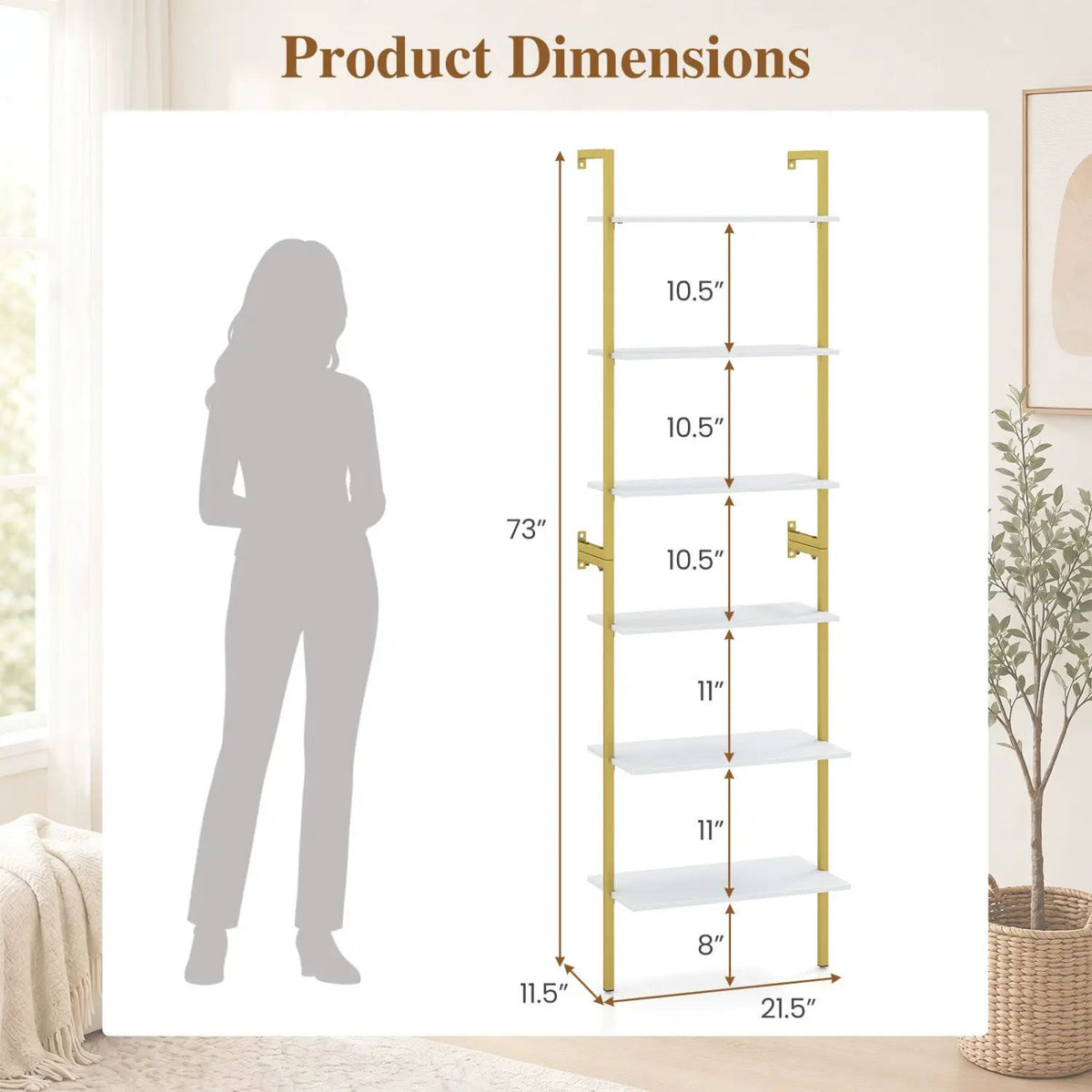 6-Tier Ladder Bookshelf with Metal Frame by DirectDeals