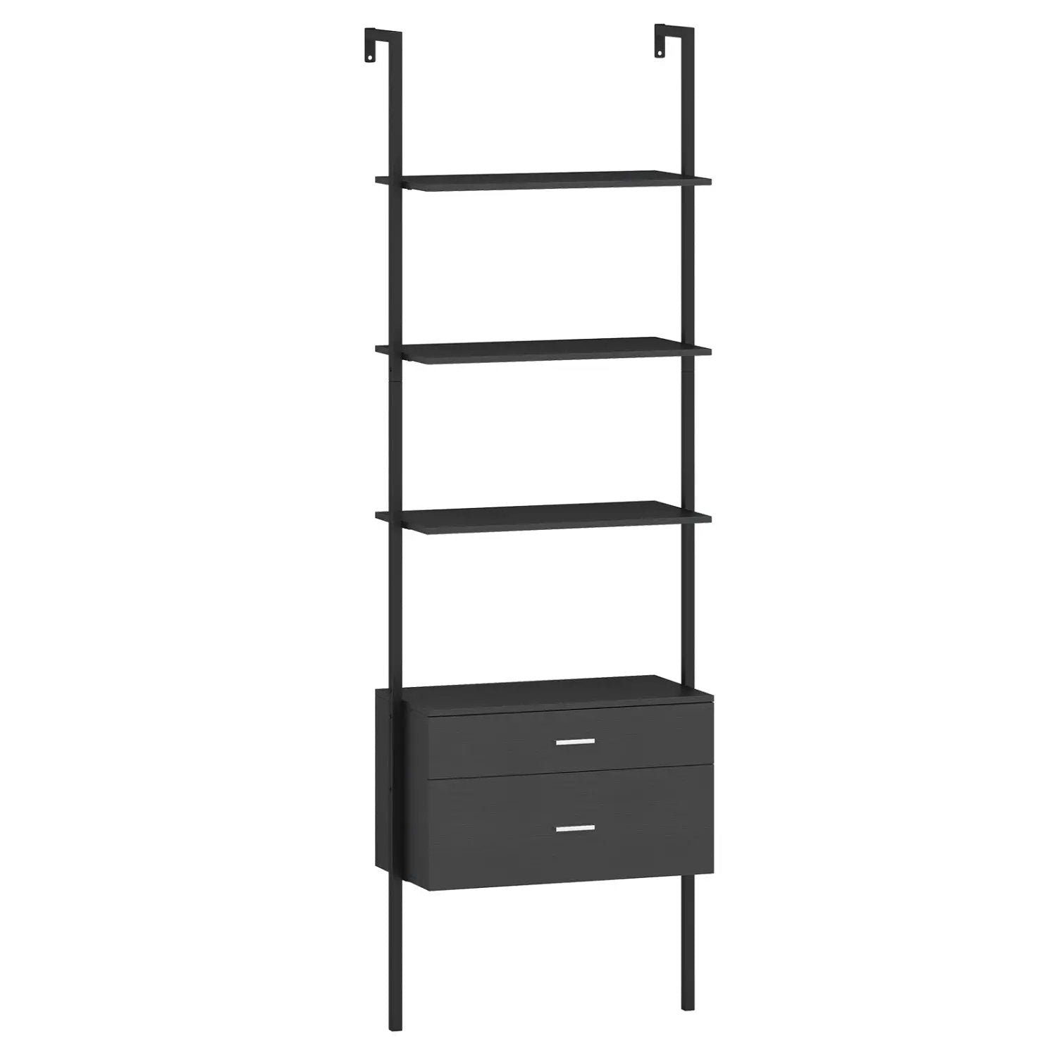 6-Tier Ladder Bookcase with 2 Drawers and Metal Frame-Black by DirectDeals