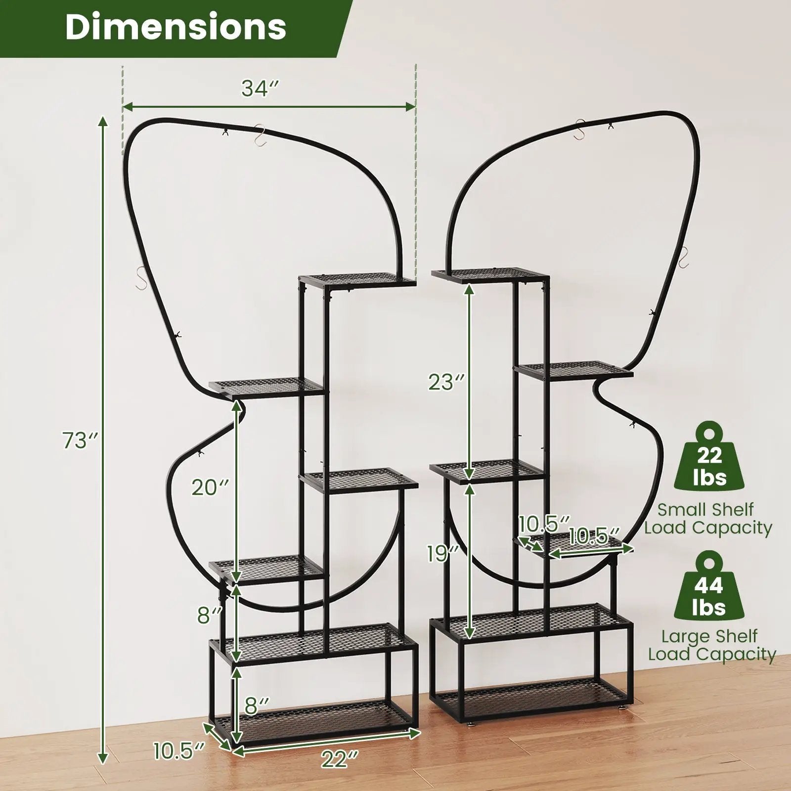 6-Tier Metal Plant Stand Ladder Display Rack with Hanging Hooks-Black by DirectDeals