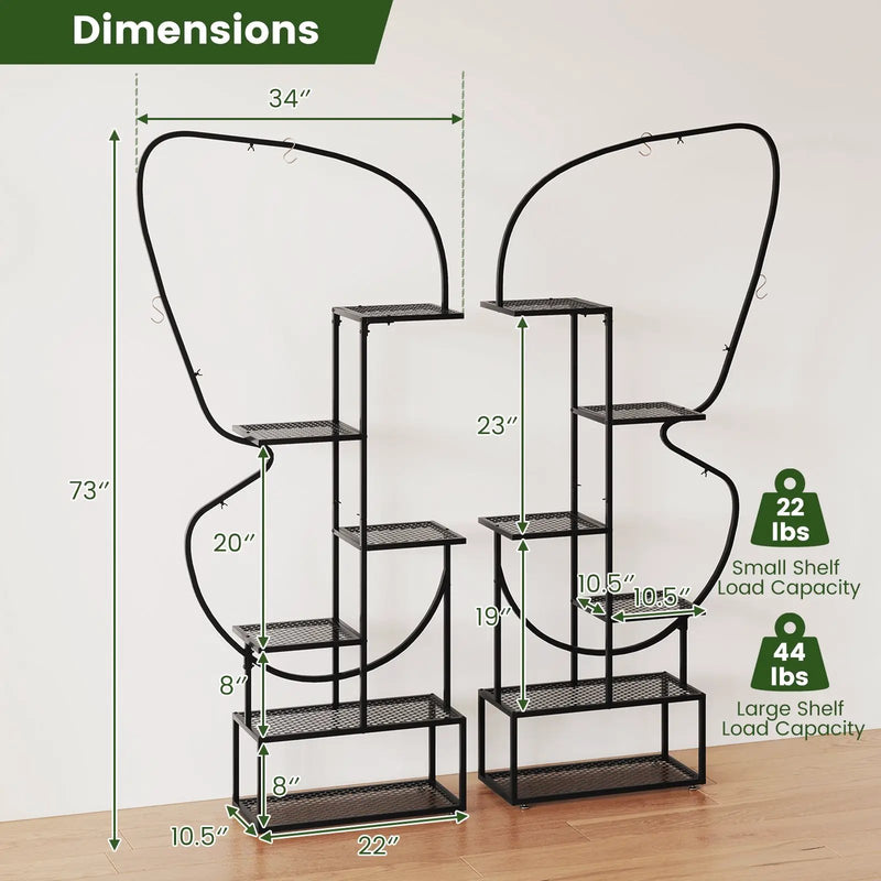 6-Tier Metal Plant Stand Ladder Display Rack with Hanging Hooks-Black by DirectDeals