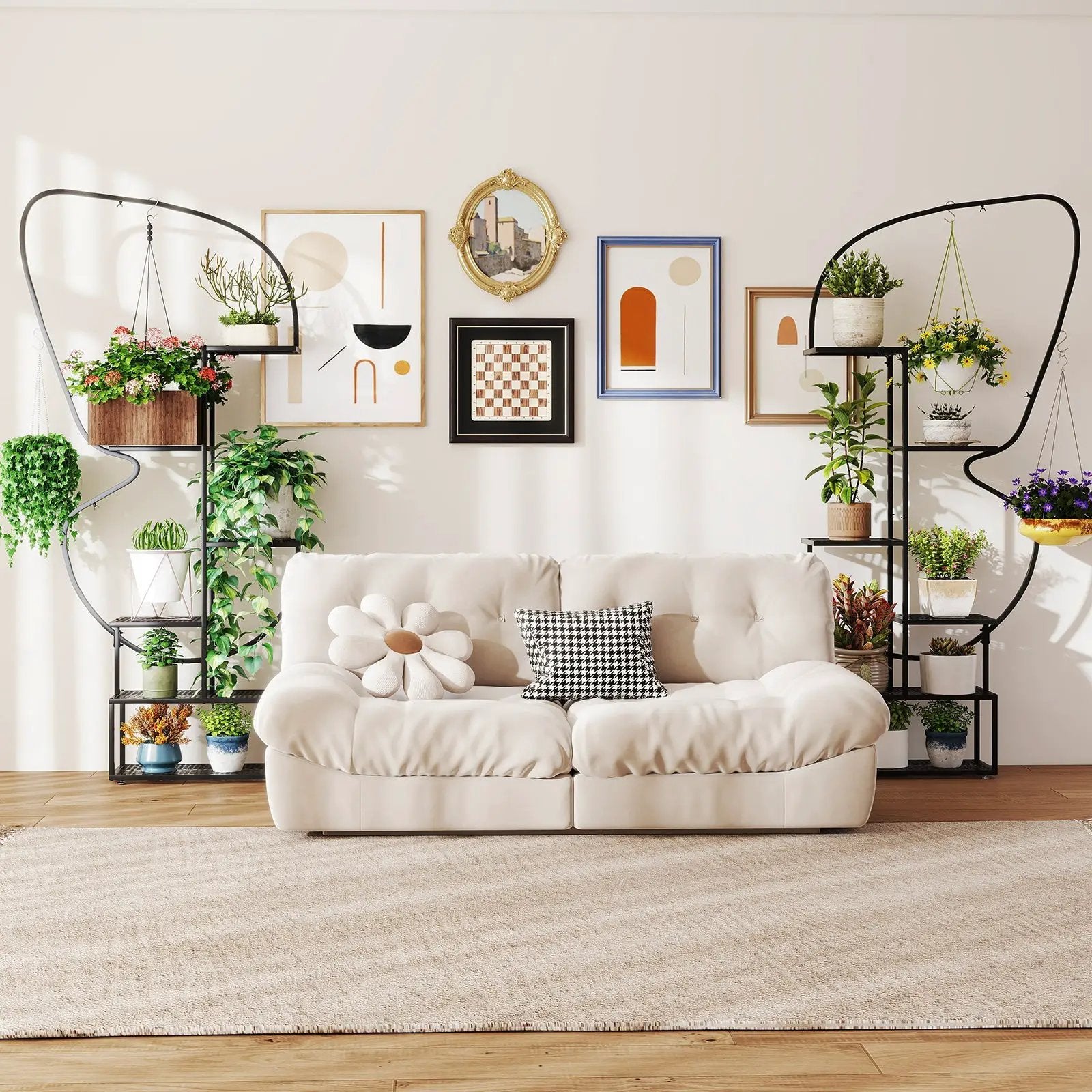 6-Tier Metal Plant Stand Ladder Display Rack with Hanging Hooks-Black by DirectDeals