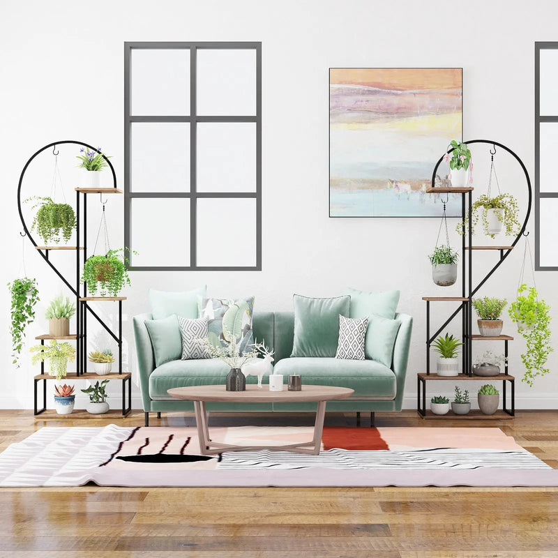6-Tier Metal Plant Stand 2 Half-Heart-Shape Ladder Plant Shelves-Coffee by DirectDeals