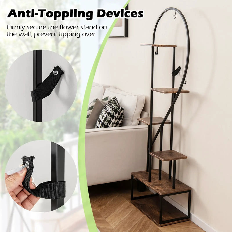 6-Tier Metal Plant Stand 2 Half-Heart-Shape Ladder Plant Shelves-Coffee by DirectDeals