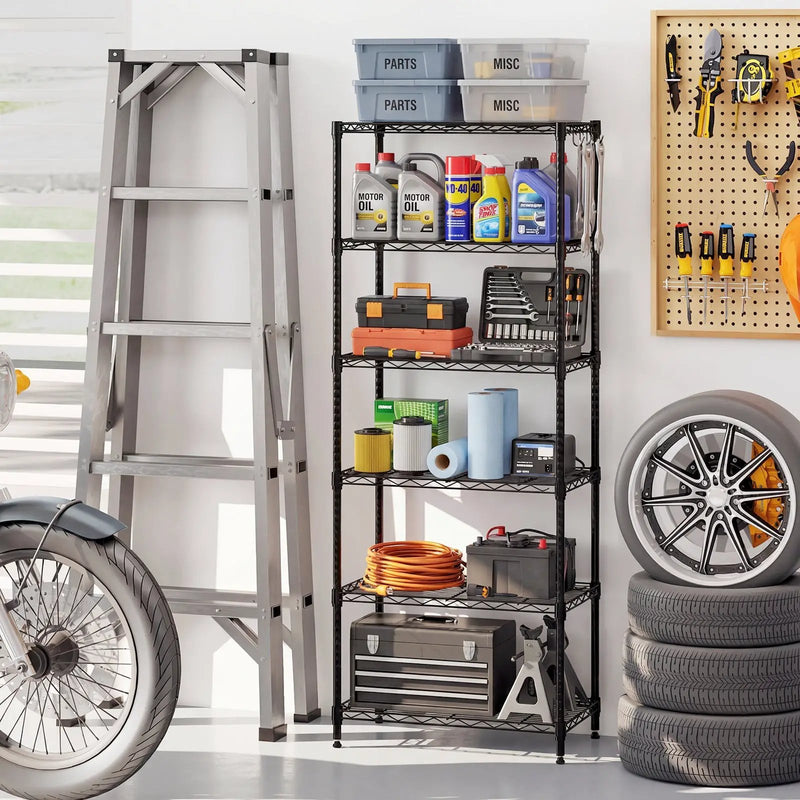 6-Tier Metal Storage Shelving Unit with V-Shaped Wire Rack and 900 LBS Capacity-Black by DirectDeals
