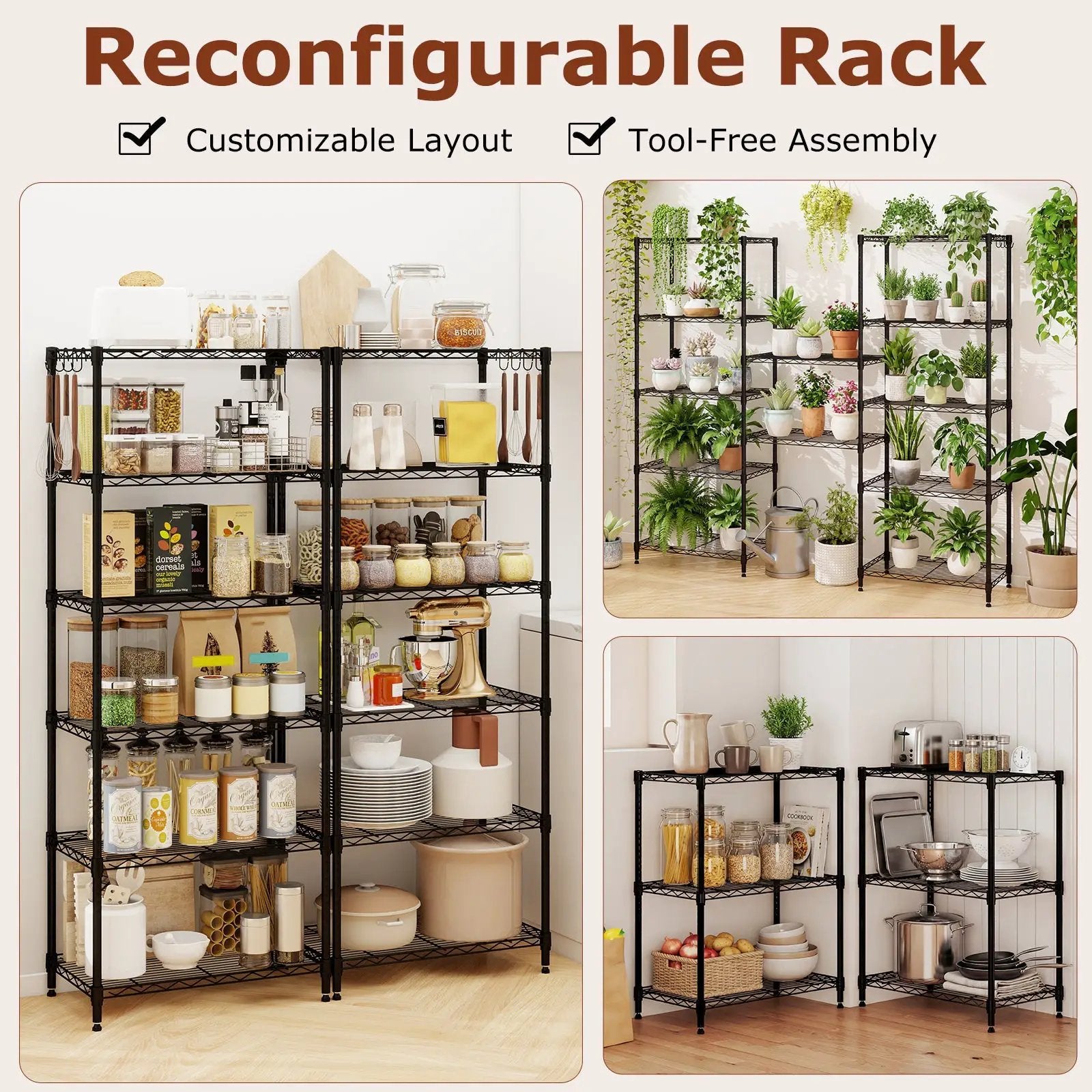 6-Tier Metal Storage Shelving Unit with V-Shaped Wire Rack and 900 LBS Capacity-Black by DirectDeals