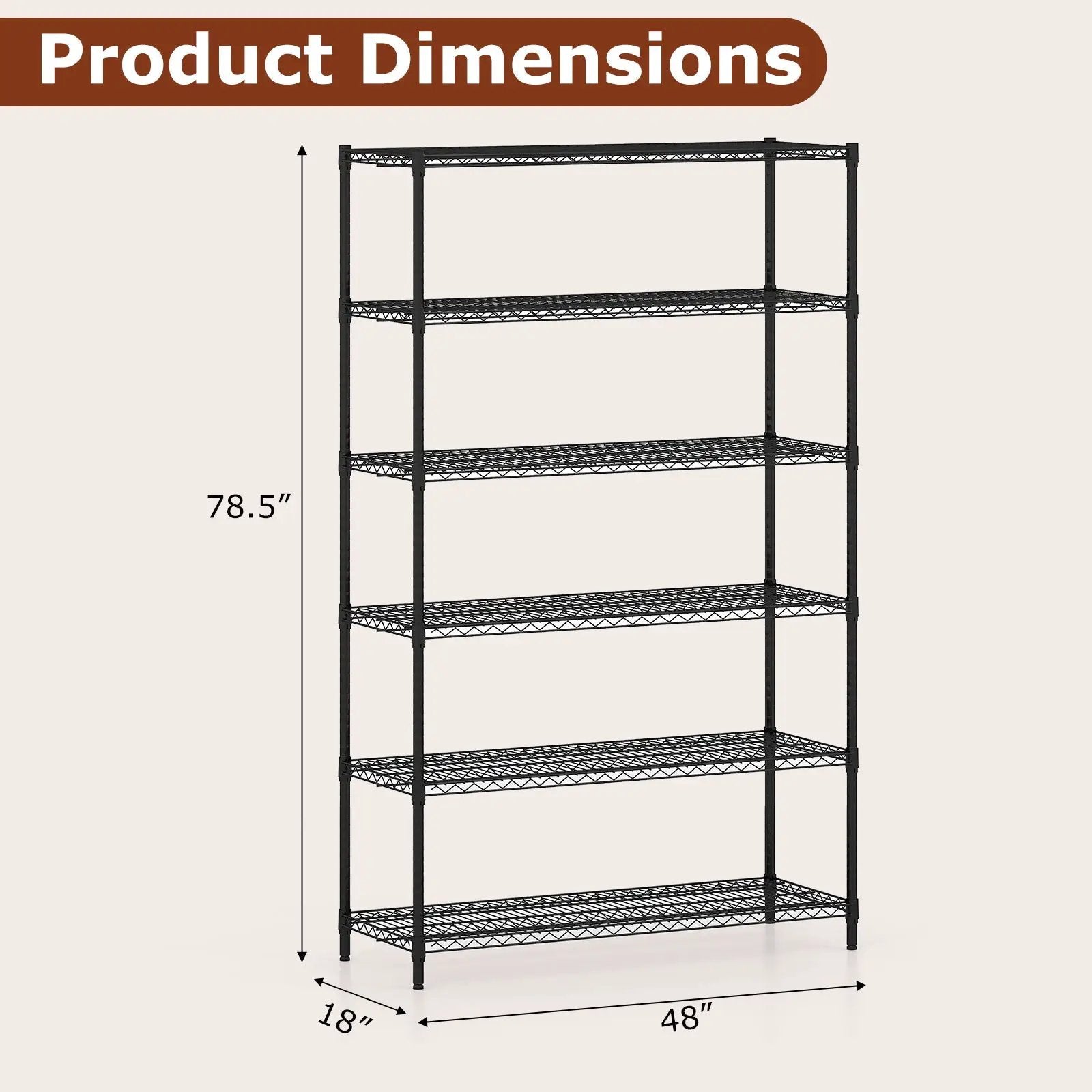 6-Tier Metal Storage Shelving Unit with V-Shaped Wire Rack for Home Garage-Black by DirectDeals