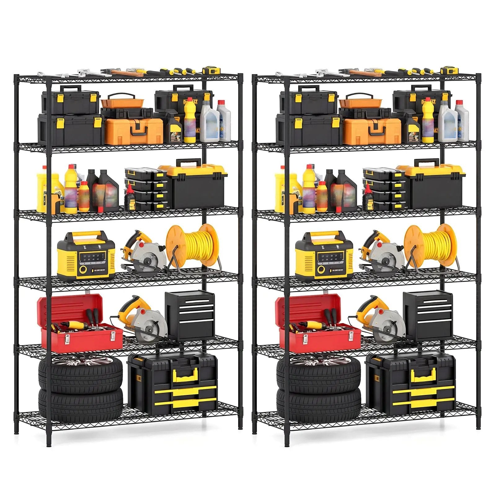 6-Tier Metal Storage Shelving Unit Set of 2 Adjustable Utility Shelf with V-Shaped Wire Rack-Black by DirectDeals