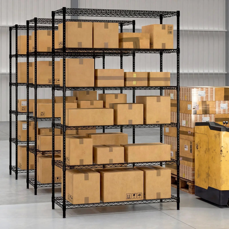 6-Tier Metal Storage Shelving Unit Set of 2 Adjustable Utility Shelf with V-Shaped Wire Rack-Black by DirectDeals