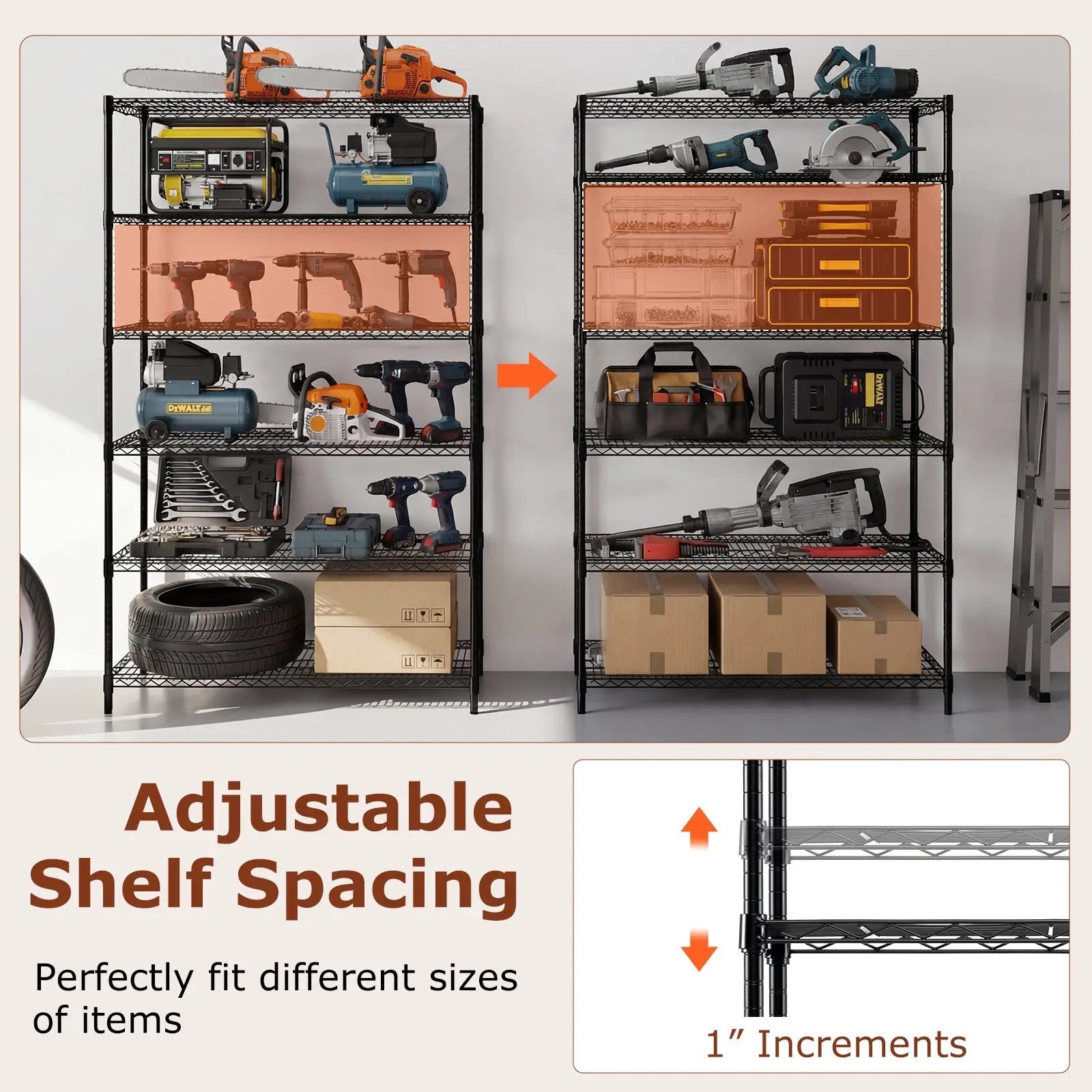 6-Tier Metal Storage Shelving Unit Set of 2 Adjustable Utility Shelf with V-Shaped Wire Rack-Black by DirectDeals