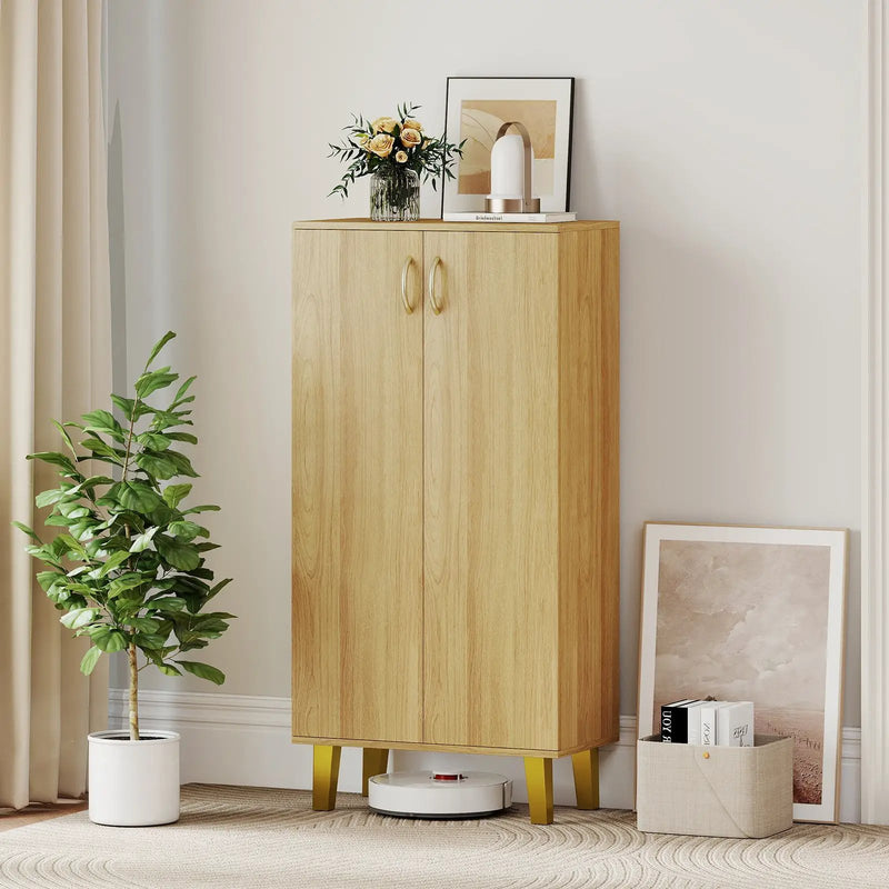 6-Tier Modern Freestanding Wooden Shoe Cabinet with Doors and Removable Shelves-Oak by DirectDeals