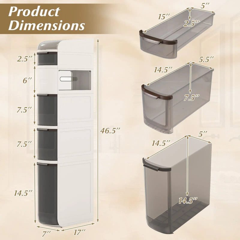 5-Tier Narrow Bathroom Storage Cabinet with Drawers and Tissue Box by DirectDeals