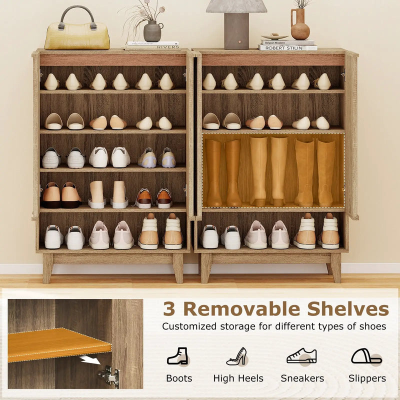 6-Tier Shoe Storage Organizer with 2 Fluted Doors-Oak by DirectDeals