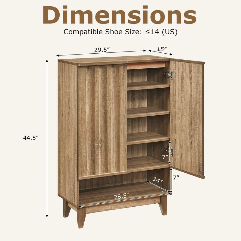 6-Tier Shoe Storage Organizer with 2 Fluted Doors-Oak by DirectDeals