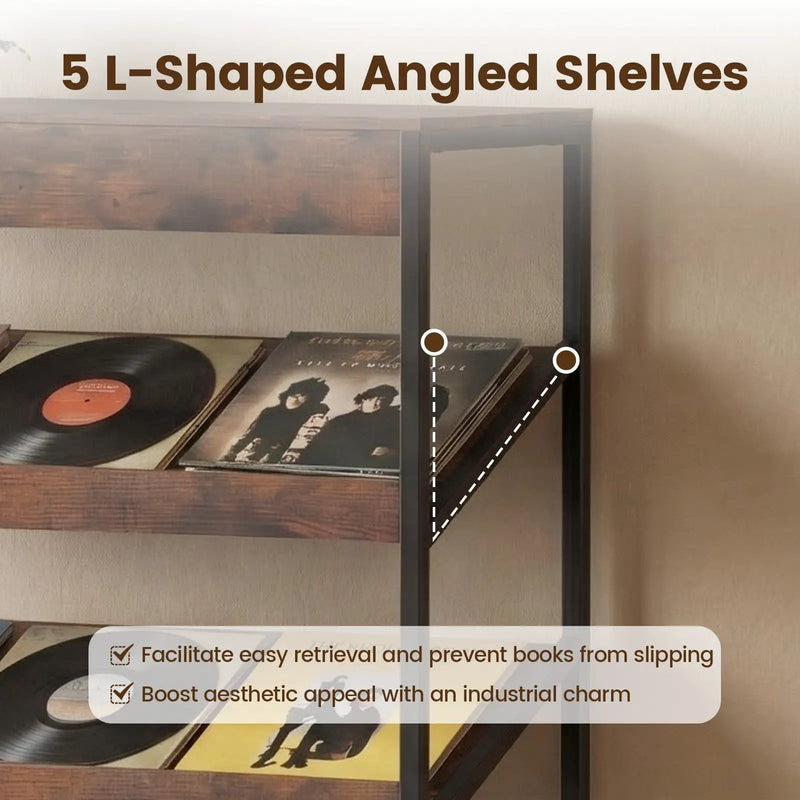 6-Tier Tall Freestanding Bookshelf with Angled Shelves for Home Office-Rustic Brown by DirectDeals