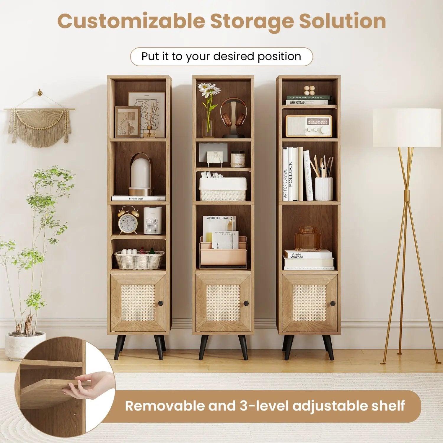 6-Tier Tall Narrow Bookcase 54 Inches Slim Storage Cabinet by DirectDeals