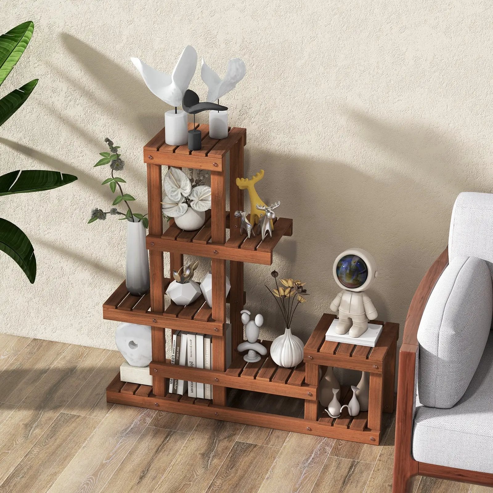 6 Tier Wood Plant Stand with High Low Structure by DirectDeals