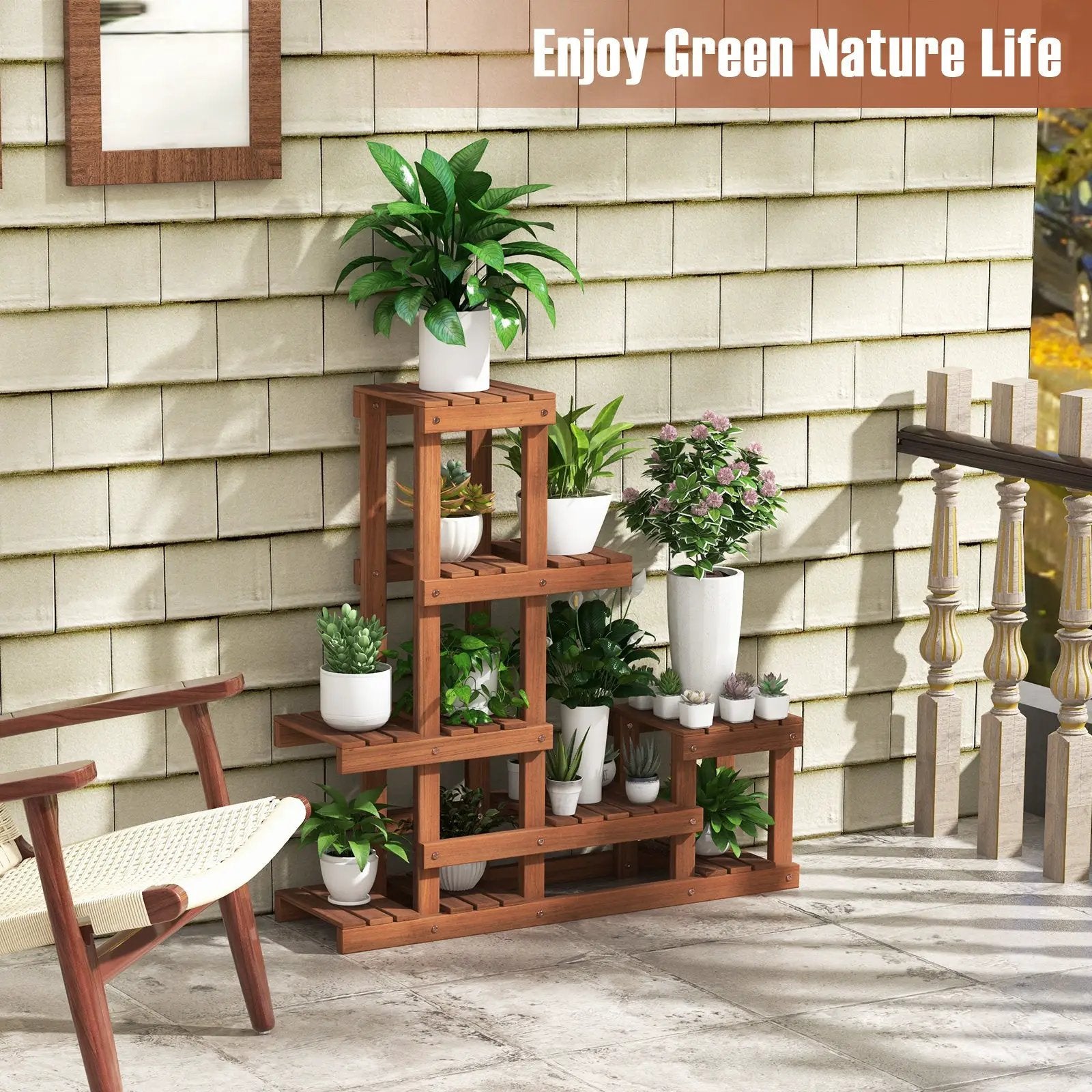 6 Tier Wood Plant Stand with High Low Structure by DirectDeals