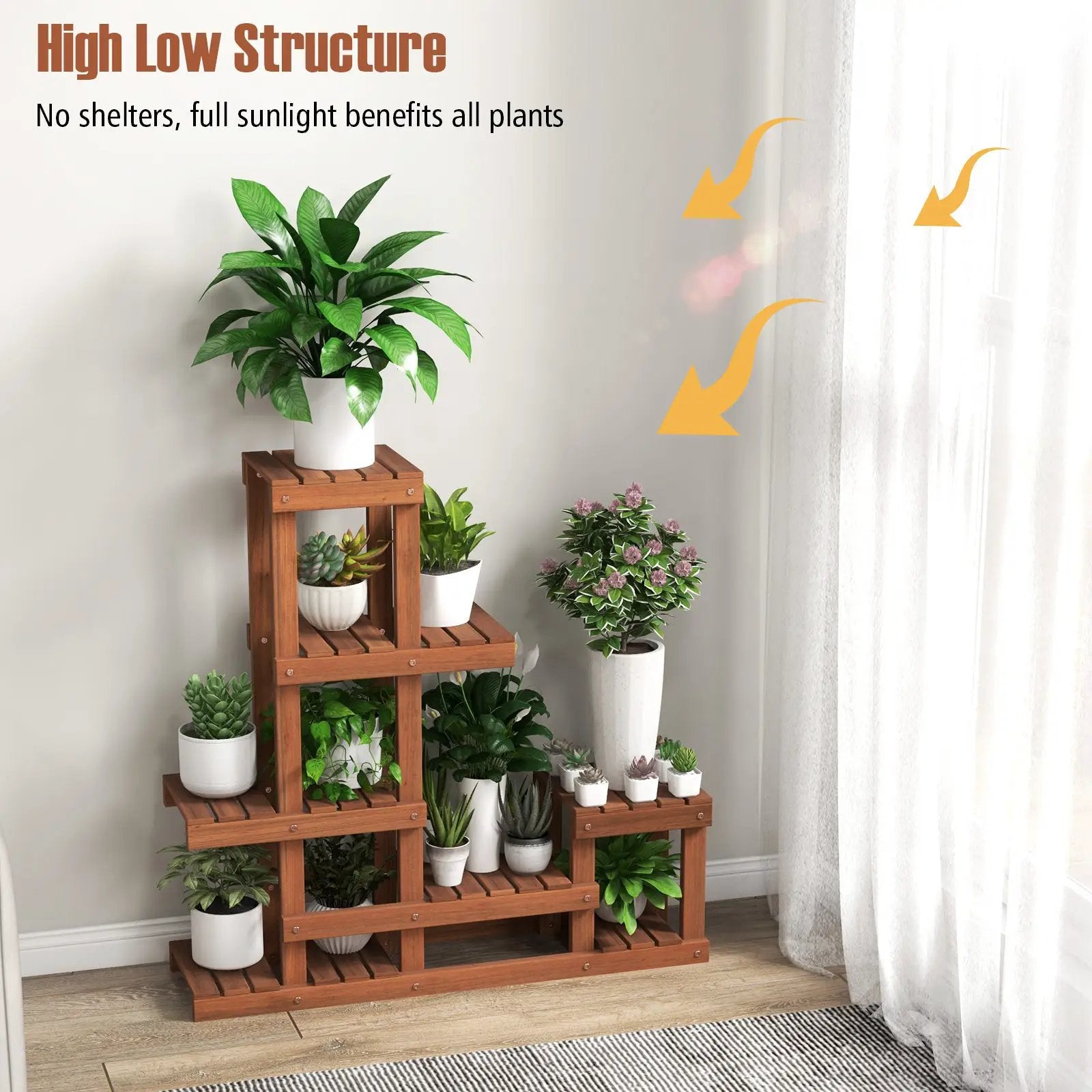 6 Tier Wood Plant Stand with High Low Structure by DirectDeals