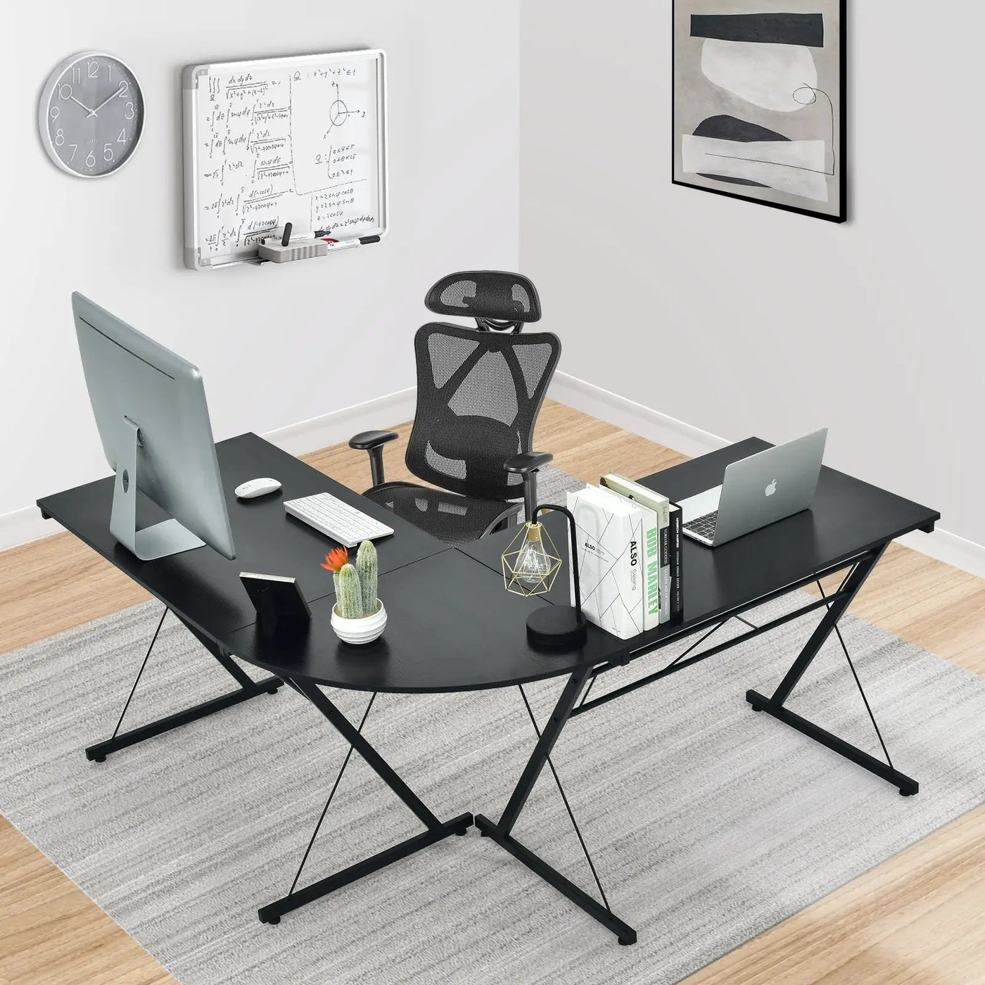 59 Inches L-Shaped Corner Desk Computer Table for Home Office Study Workstation by DirectDeals