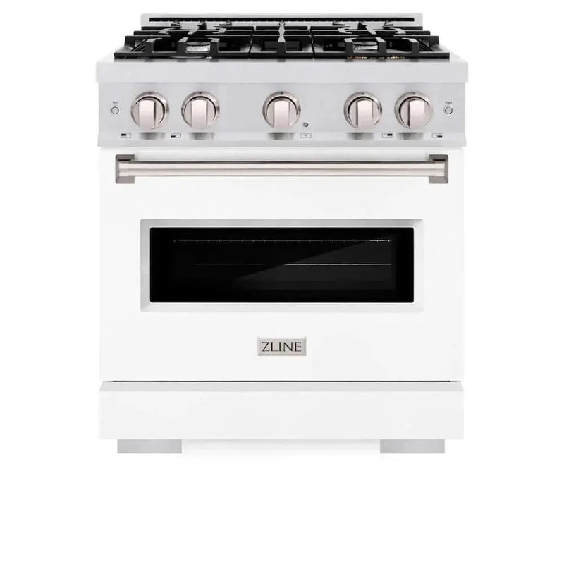 ZLINE 30"Classic Gas Range, Convection Gas Oven, DuraSnow® Stainless Steel, White Matte Door CGRS-WM-30 by Farmhouse Kitchen and Bath