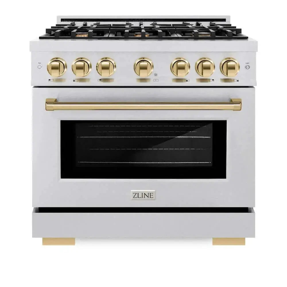 ZLINE 36" Select Gas Range Convection Gas Oven DuraSnow® Stainless Steel Gold HGRSZ-36-G by Farmhouse Kitchen and Bath